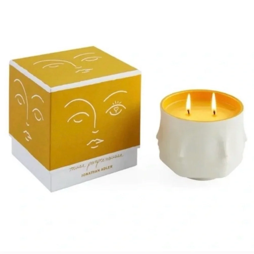 Jonathan Adler Yellow and White Muse Candle